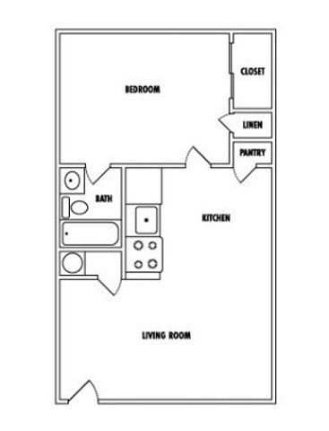 Floor plan for 1 bed, 1 bath, 512 sqft
